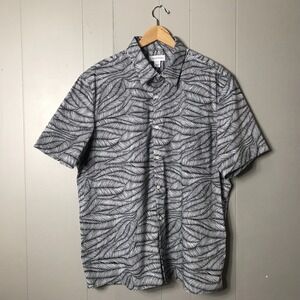 CALVINE KLEIN BLACK WHITE ABSTRACT LEAF PATTERN CASUAL BUTTON DOWN SHIRT MENS XL